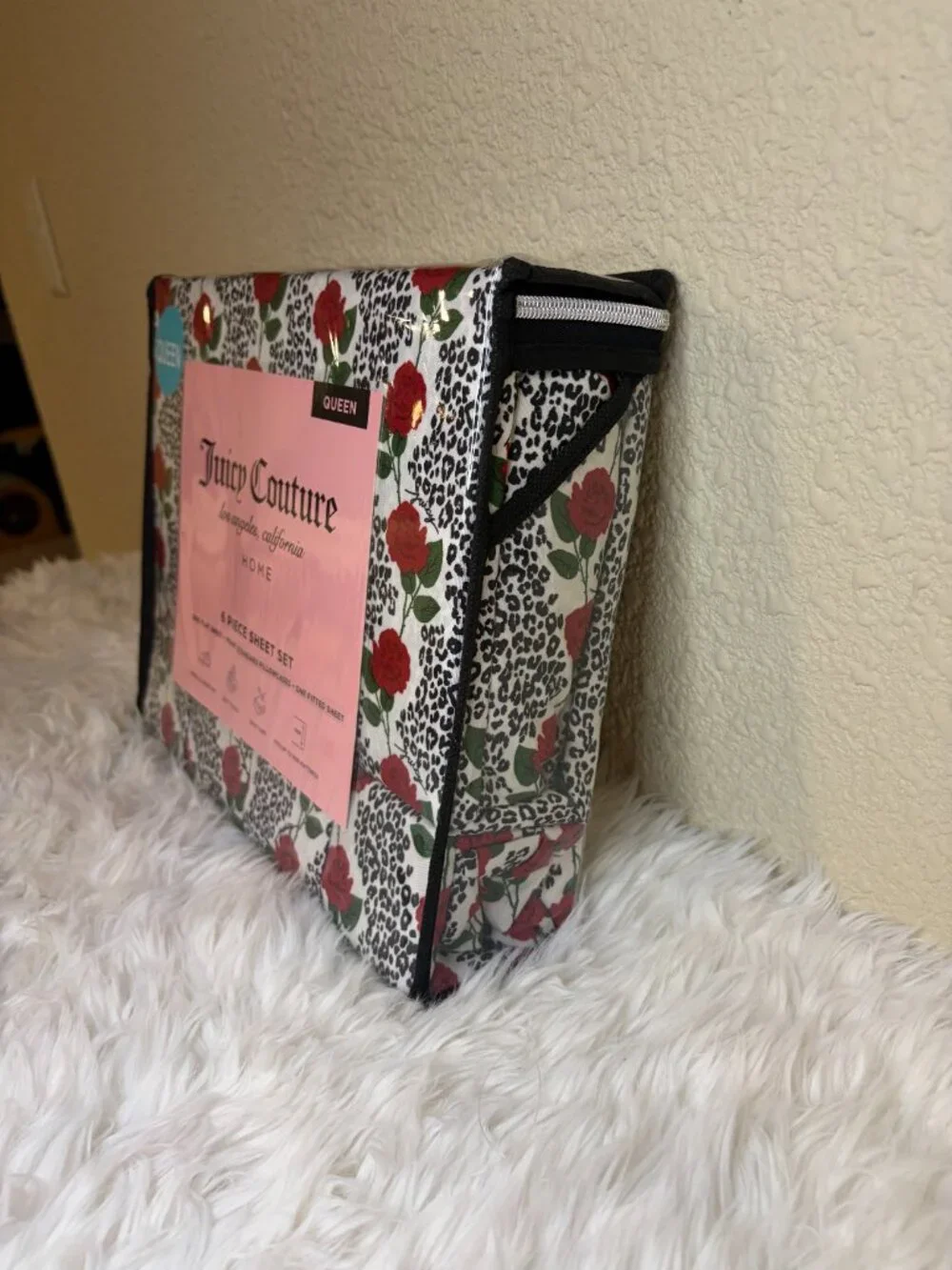 Juicy Couture Queen Sheet Set Leopard Rose 6 Pc Bedding Home Decor NWT